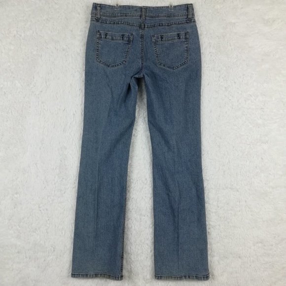 Duplex Womens Jeans Straight Leg Blue Denim Medium Wash Mid Rise Stitching 10 - Picture 2 of 12